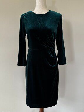 Eliza J Teal Velvet Sheath Dress Ruched Waist Size 8
